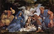 Lorenzo Lotto L'Adoration de l'Enfant Jesus avec la Vierge Marie et joseph,Elisabeth et Joachim et trois anges Spain oil painting artist